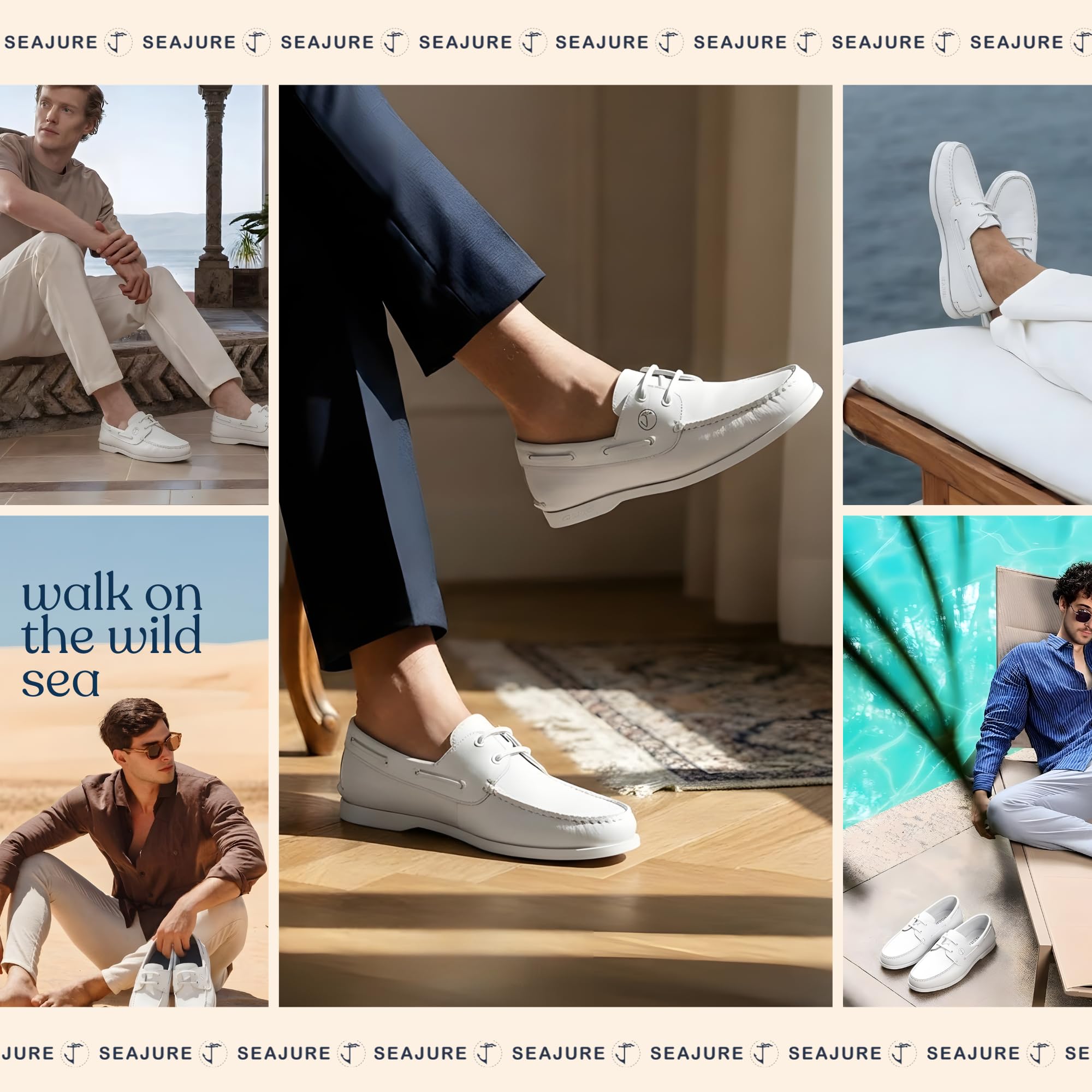 Seajure Knude Bootsschuhe Herren Weiß, handgefertigt in Portugal aus Glattleder, Segelschuhe mit Rutschfester Naturgummisohle, Bequeme Mokassins und Lederschuhe für Sommer und Freizeit