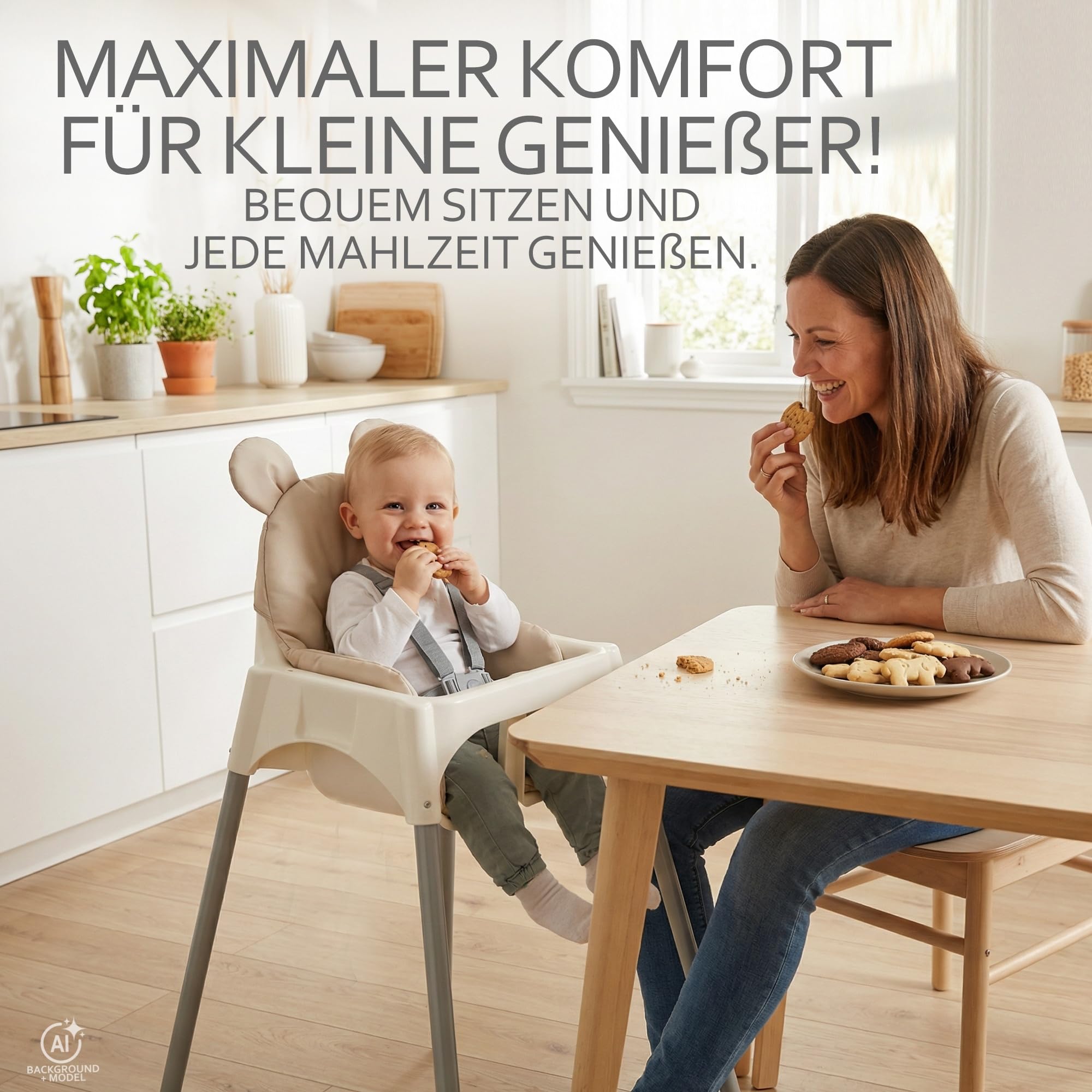 Sitzbezug für Ikea Antilop Hochstuhl, Dunkelgrau meliert Teddy | Sitzverkleinerer, Kissen, extra weich, waschbar, langlebig