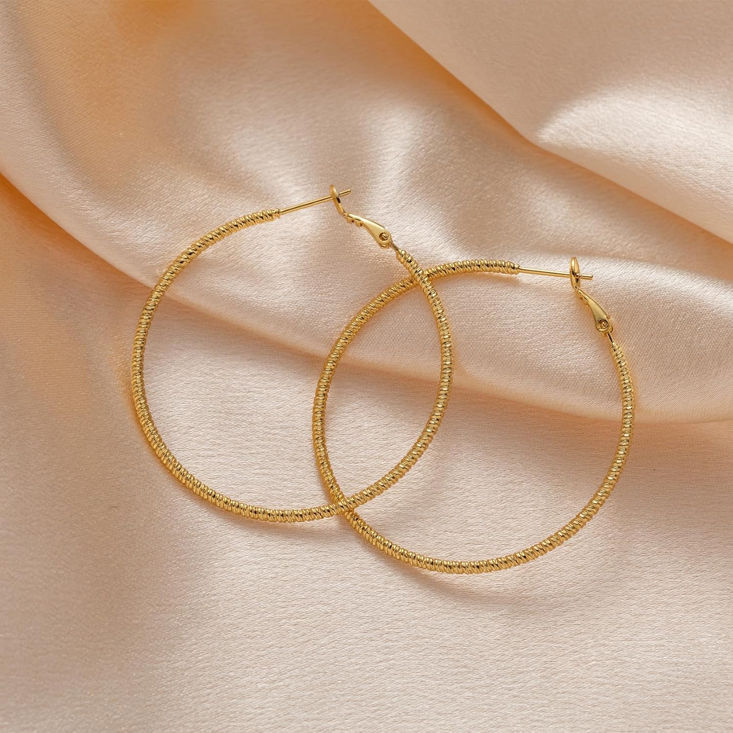 OOOPEL Gold Hoops Earrings for Women, 14k Real Gold Plated Big Earring Hoops Lightweight Earrings Hypoallergenic Large Sterling Silver Hoop Earring for Women 30MM 40MM 50MM 60MM - Image 6