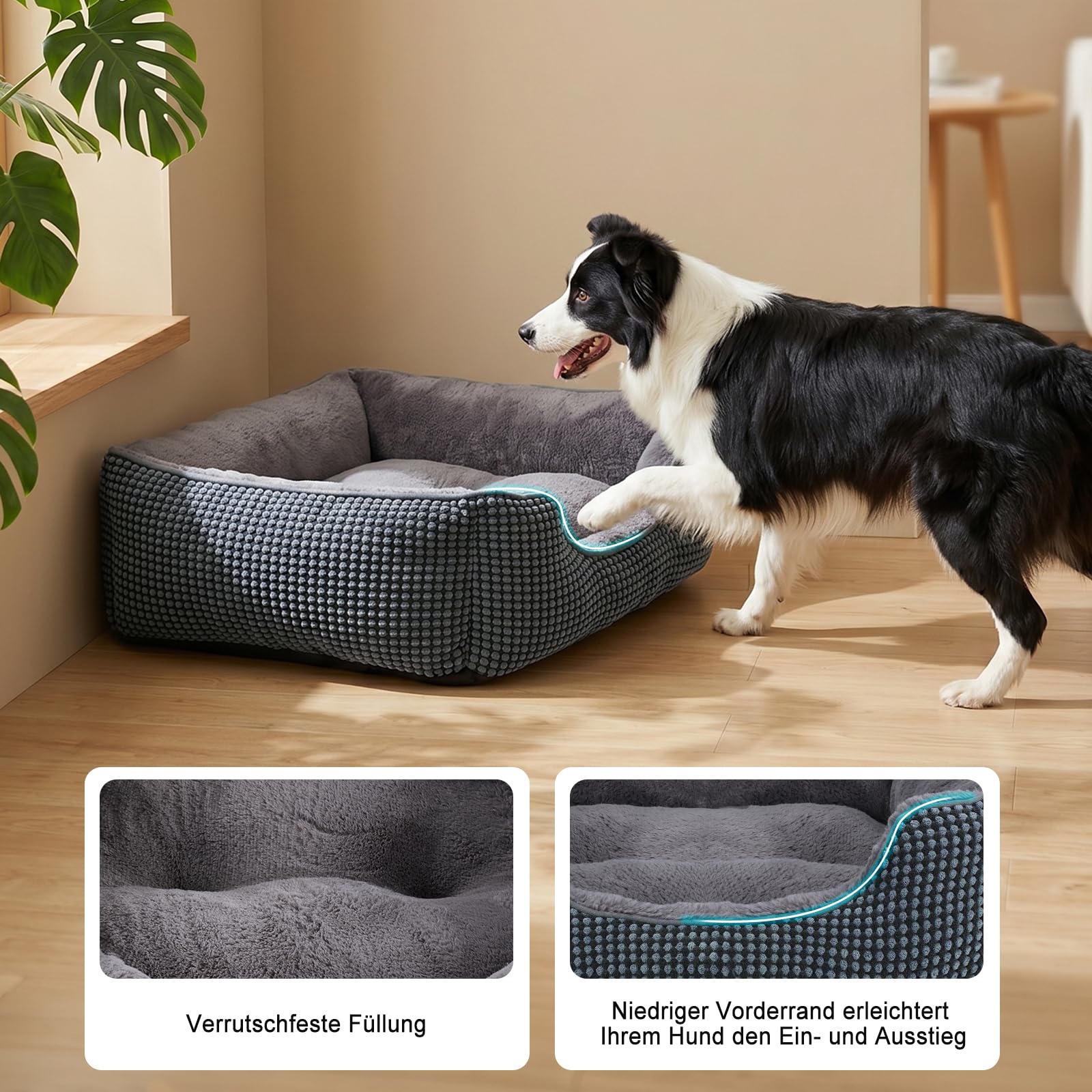 FURTIME Hundebett Mittelgroße Hunde, Hundekorb Waschbar Flauschig, Rutschfestes Hundekörbchen Hundebetten, Anti-Angst Hundebett für Mittelgroße und Kleine Hunde und Katzen, 63x53x20cm