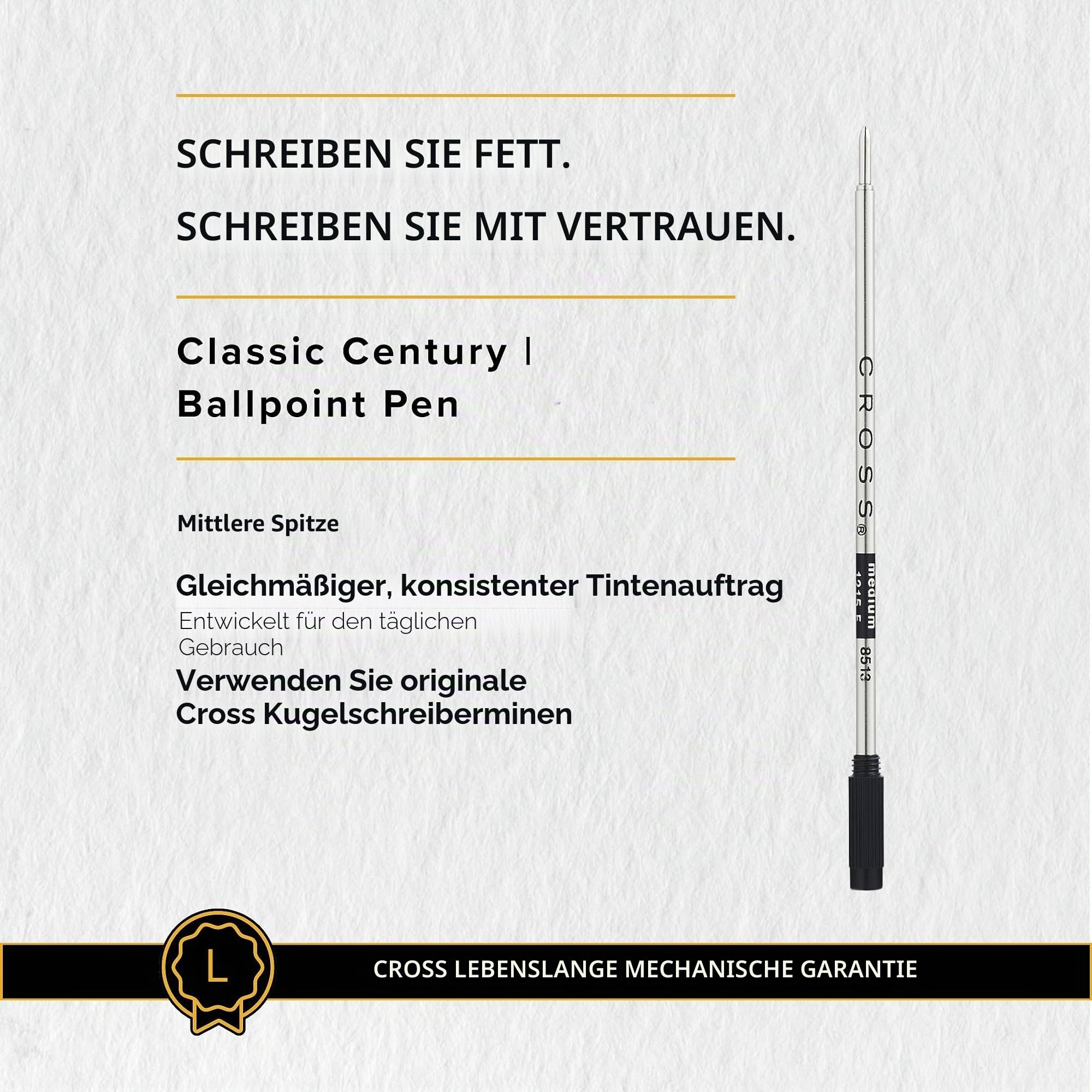 Cross Classic Century Kugelschreiber (Strichstärke M, Schreibfarbe: schwarz, nachfüllbar, inkl. Premium Geschenkbox) Schwarz-Lack chromplattiert, 1 Stück