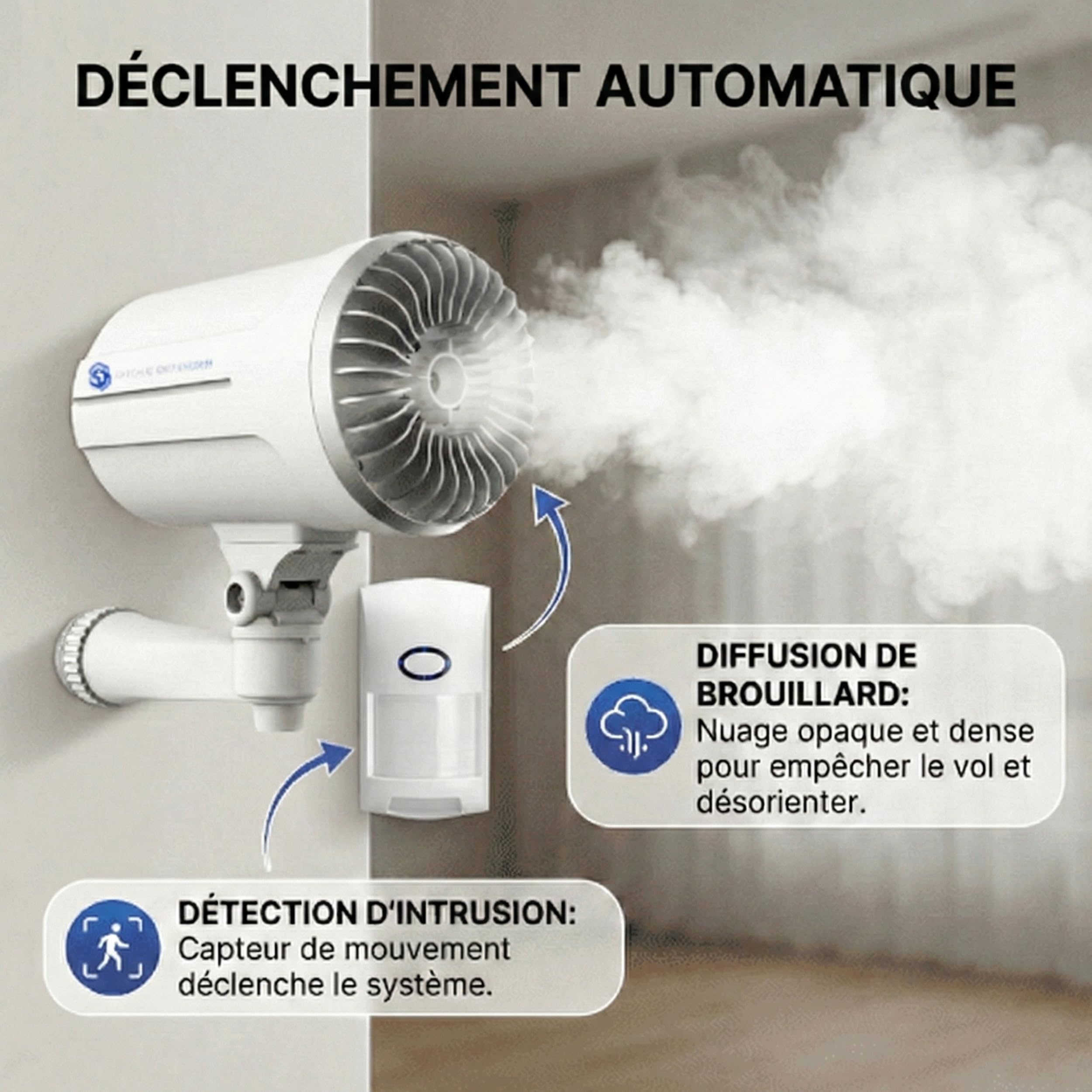 Nebelgenerator, Einbruchschutz, Sicherheit, ohne Vertrag, kompatibel mit SmartLife/Tuya, schnelle Verbreitung 100 bis 150 m³, Haus und Gewerbe (Bewegungsmelder)