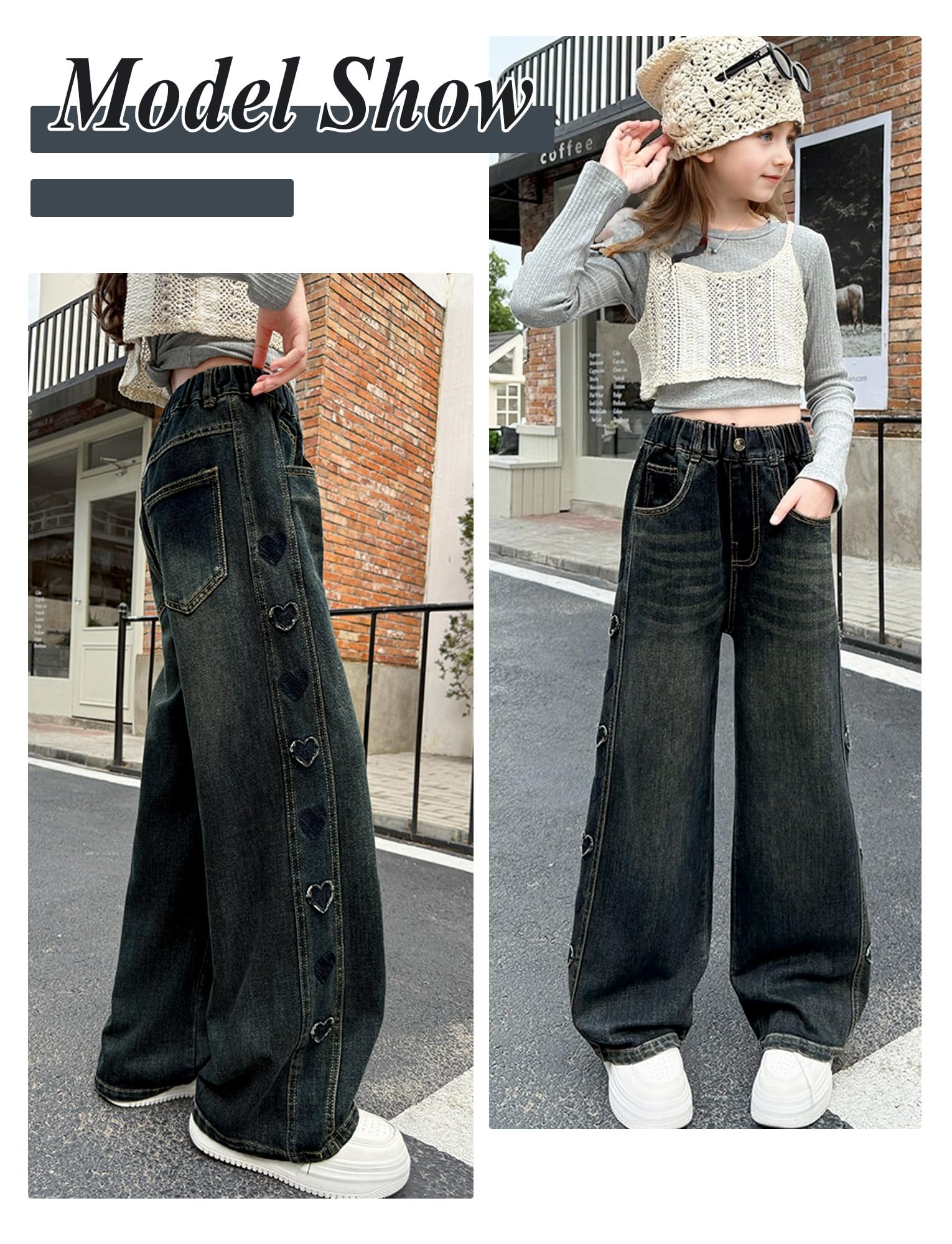 Happy Cherry Jeans da ragazza hip hop streetwear larghi a gamba larga pantaloni in denim per bambini dritti larghi pantaloni in denim casual per 5-13 anni