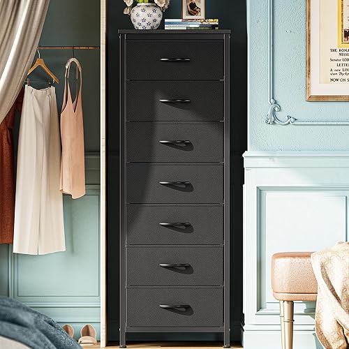 Miniatura 13 de Huuger Vestido de 43.3 pulgadas de alto para dormitorio, cómoda de 6 cajones y cómodas, cómoda de tela para armario, dormitorio, mesita de noche,