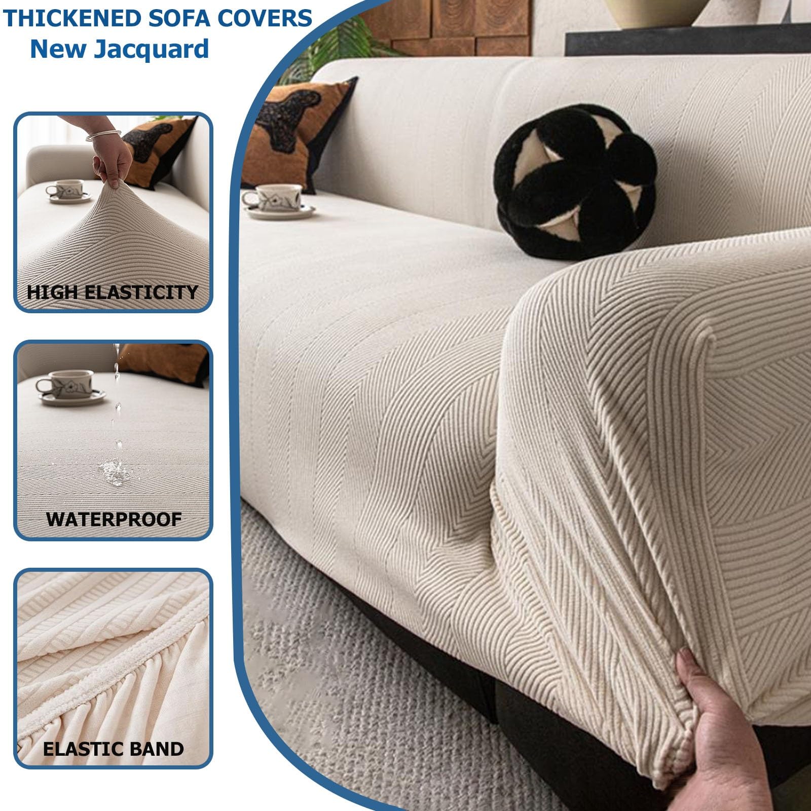 Copridivano Impermeabile 1/2/3/4/5 Posti Con Braccioli,Copridivani Elasticizzato Antiscivolo,Universale Copri Divano AntiGraffio Gatto,Sofa Cover Antimacchia Lavabile(Beige C,305cm-360cm)
