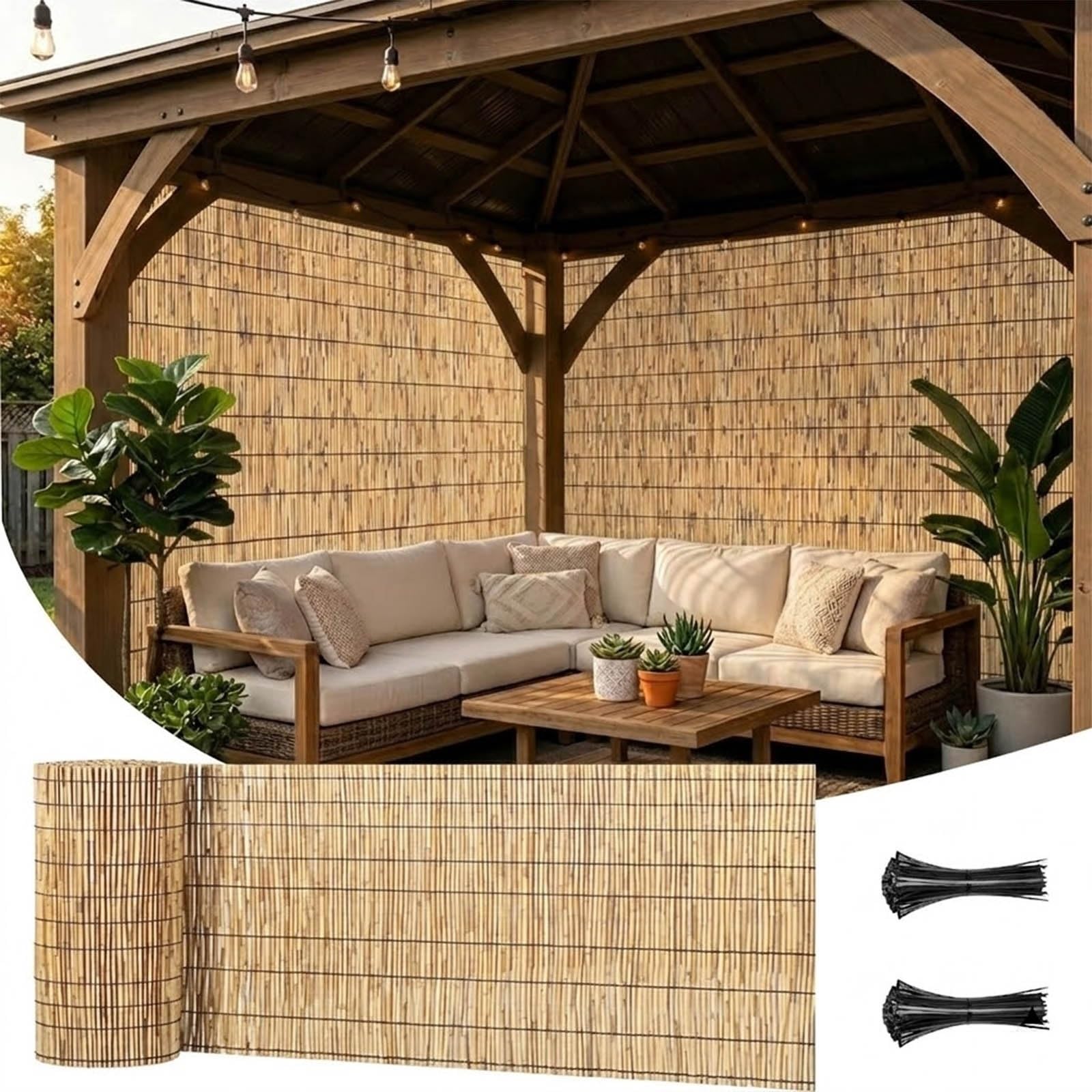 Générique Canisse en Roseau Naturel, Rouleau Canisse Bambou Roseau Naturel Brise Vue Jardin pour Grillage, Pare Vue Extérieur Découpable et Respirant, Clôture Occultante Décorative Facile à Installer