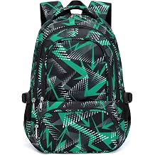 BLUEFAIRY Kids School Backpack for Boys Girls Ages 6-8 8-10 10-12 Elementary Middle School Book Bags with Laptop Compartment Mochilas Escolares para Ninos Ninas de 8 10 12 Anos Green, Geometric