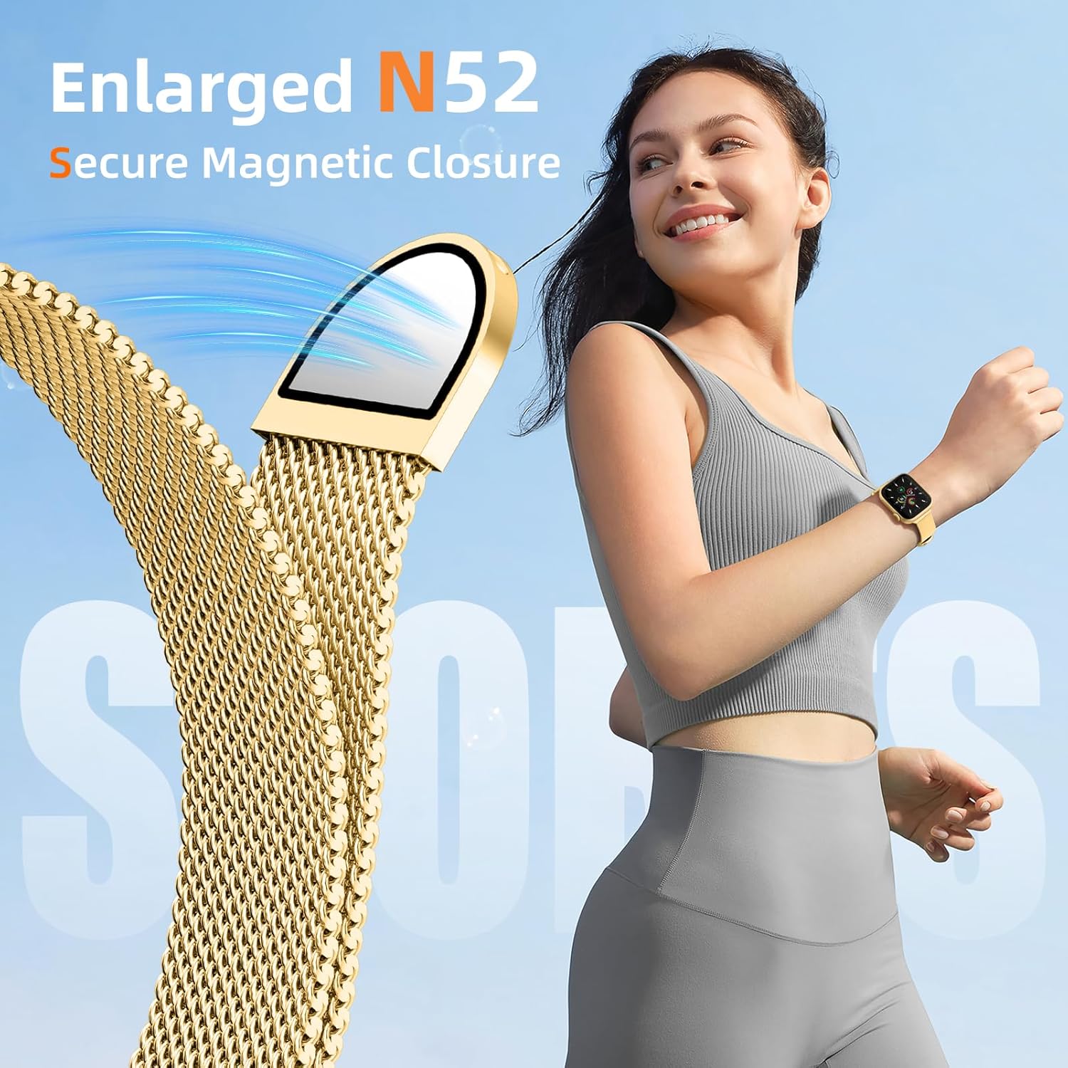 JKD Dressy Magnetic Band Compatible with Apple Watch 10 Band 46mm for Women 40mm 38mm 41mm 42mm 44mm 45mm, Slim Breathable Metal Mesh Sport Bracelet Straps for iWatch SE Series 9 10 8 7 6 5 4 3 Gold - Image 4