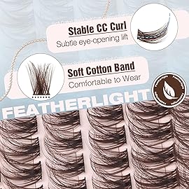 Brown Cluster Lashes Fairy Eyelash Clusters Natural Lash Extensions Wispy 3D Cluster Eyelash Extensions DIY Lash Extensions Soft Dark Brown Individual Eyelashes CC-Curly 8-16MM 144PCS