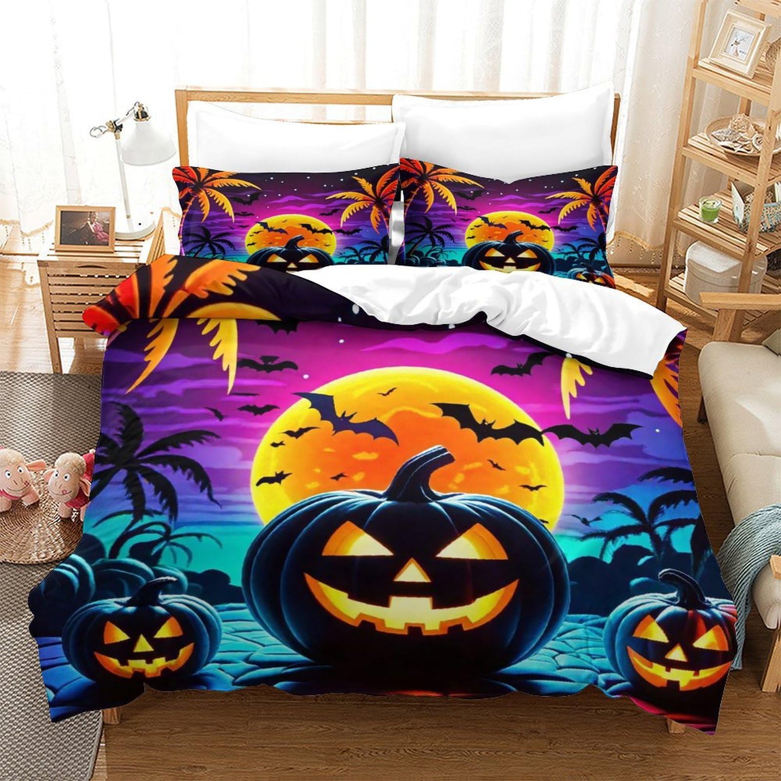Housse de couette Halloween 3D douce et zippée pour lit enfant