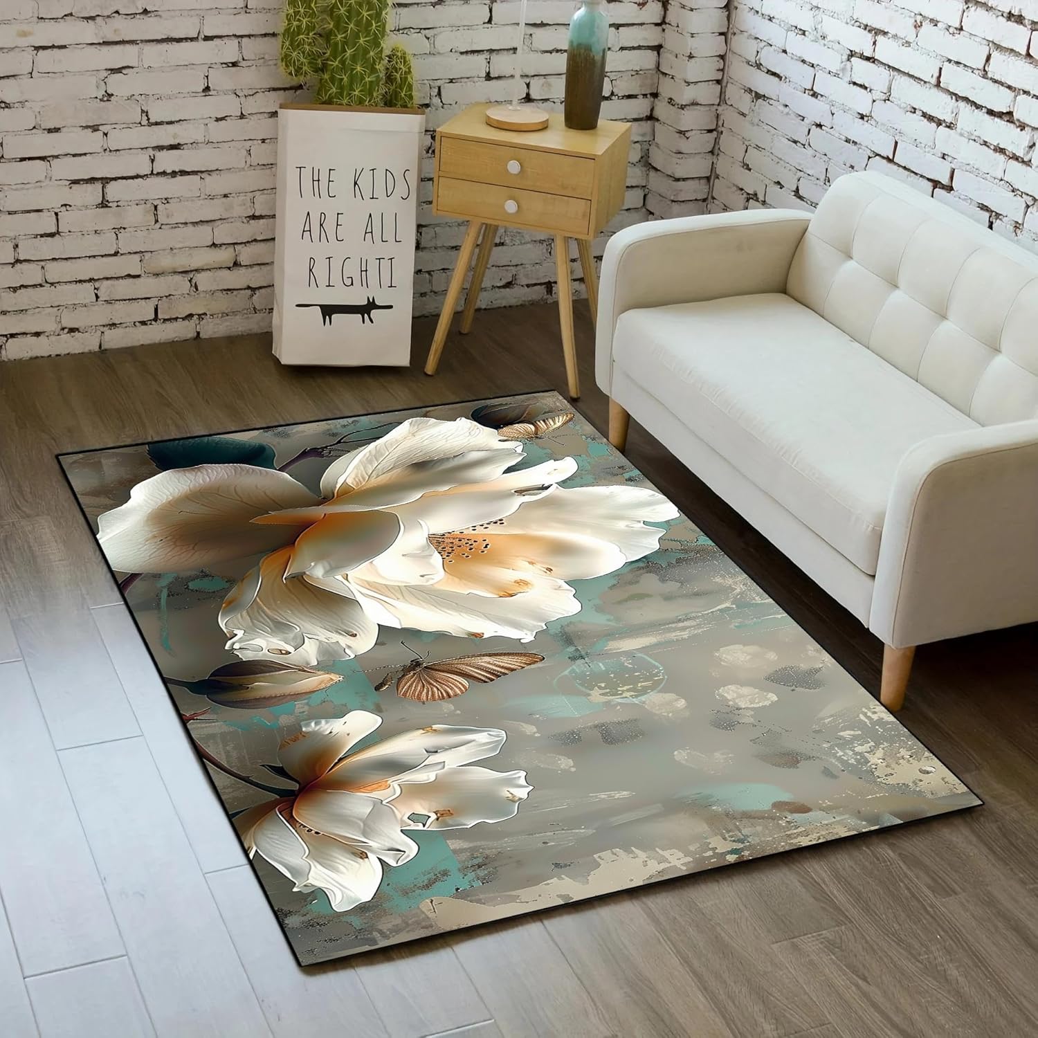 Retro White Flowers Rug for Living Room Non-Slip Soft Carpet Bedroom Bathroom Doormat Home Decor Floor Mats 160x200cm