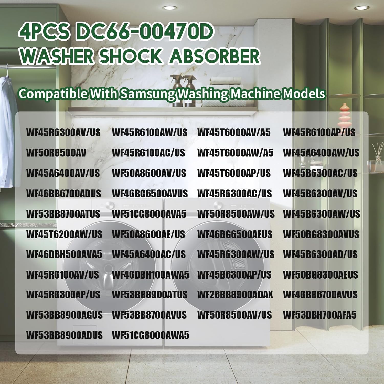 4PCS DC66-00470D Washer Shock Absorber Replacement for Samsung Washers Shock Absorber Replaces WF45R6300AV/US WF45R6100AW/US WF45T6000AV/A5 WF45R6100AP/US WF50R8500AV