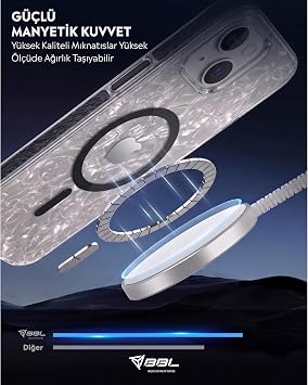 Babilden iPhone 15 Pro Max MSafe Uyumlu Şeffaf Mermer Desenli Kılıf Darbeye Dayanıklı Silikon