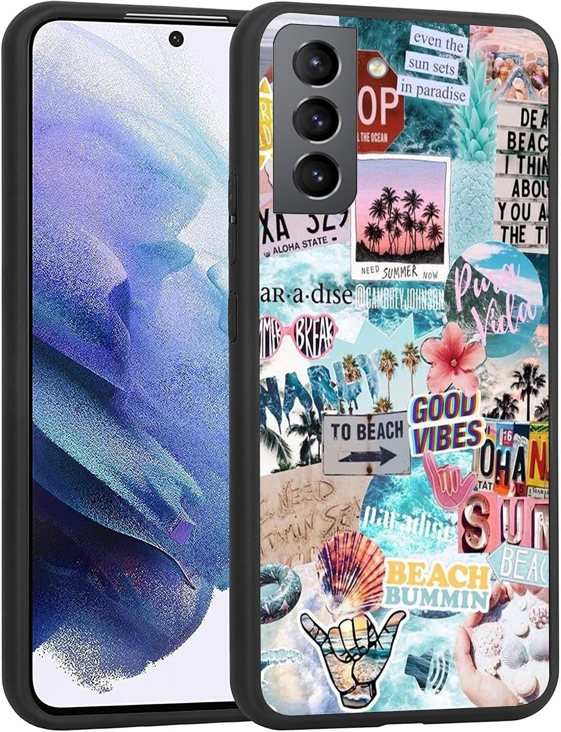 Compatible with Samsung Galaxy S23 Case - Vintage Vibe Collage Aesthetic Retro Beach Seashells Palm Slim Soft TPU Shockproof Protective Cover Case for Women Girls