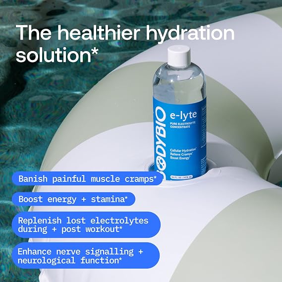 BodyBio e-Lyte - Liquid Electrolyte Concentrate for Clean Hydration, Energy & Cramp Relief - No Sugar, No Artificial Flavors, No Fillers, Keto Friendly - 4 FL OZ