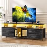 REAHOME 63" TV Se tenir debout pour 65 75 1 cm TV, Centre de divertissement avec station de recharge et LED Table de console légère avec armoires de rangement & Étagères, commode TV Stand pour le salon, Charcoal noir