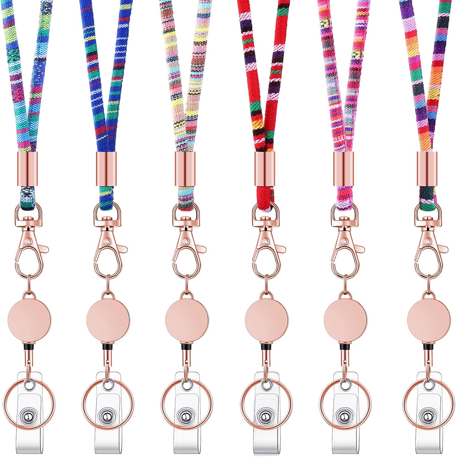 Outus 6 Pcs Boho Badge Lanyard for ID Badge Bohemian Necklace Lanyards, Metal