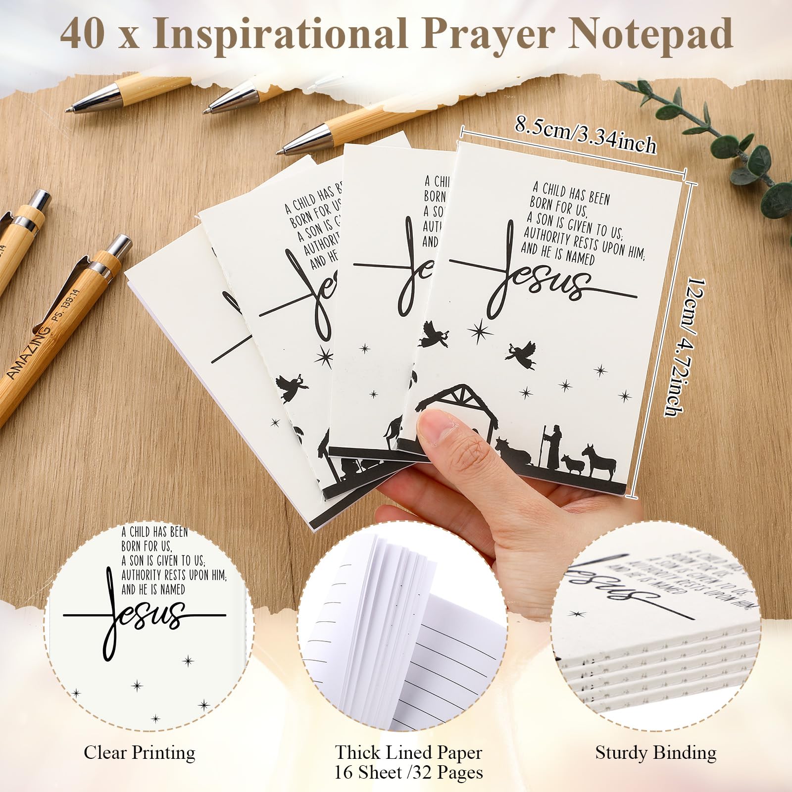 Eaasty 40 Sets Weihnachten Jesus Loves You Stift Geschenke Krippe Notizbuch Bibel Christian Bambus Stifte Inspirierende Gebet Notizblock Religiöse Geschenke für Kirche Sonntag Schule