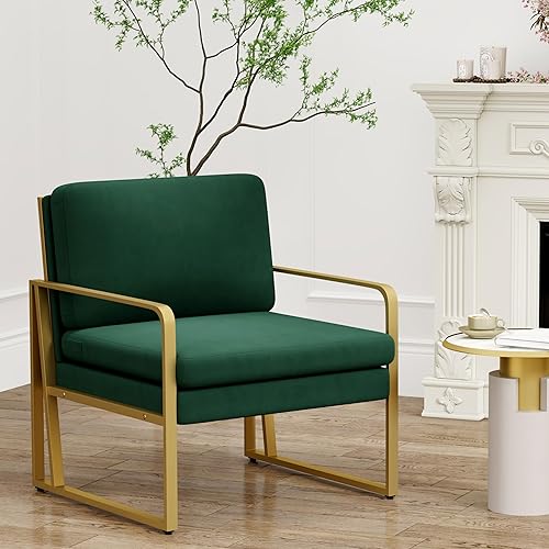 Miniatura 29 de Andeworld Juego de 2 sillas decorativas de terciopelo, sillones de sala de estar de mediados de siglo, sofá moderno tapizado con patas doradas de