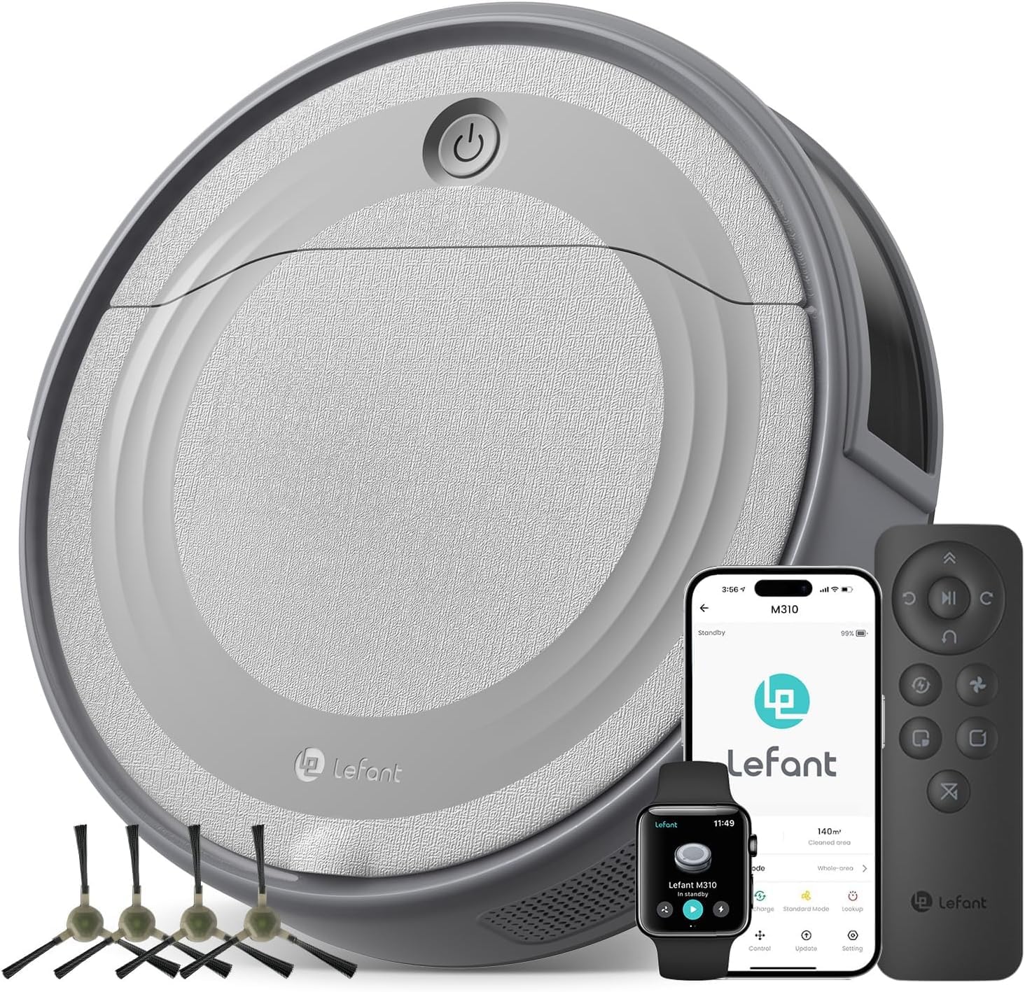 Lefant M310 Robot Vacuum Cleaner, High Precision Obstacle Avoidance, 4500 Pa Strong Suction, 180 Minutes Continuous Cleaning, Automatic Charging, 16.9 fl oz (500 ml) Trash Can, One-Touch Startup