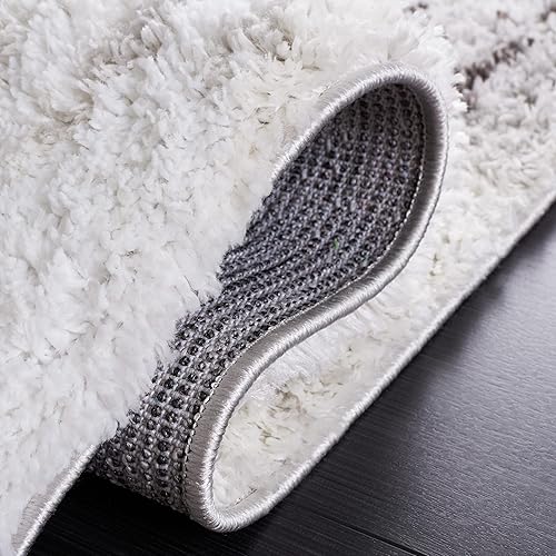 Miniatura 7 de SAFAVIEH Berber Shag Collection - Tapete para pasillo, 2 pies 3 pulgadas x 8 pies, color gris y gris oscuro, diseño abstracto, no desprende pelusa y