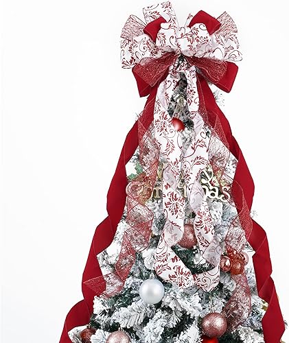 Miniatura 10 de MEEDEE Lazos de Navidad plateados para árbol, gran lazo plateado, 12 pulgadas de ancho, lazo plateado para árbol de Navidad, lazo de red plateada