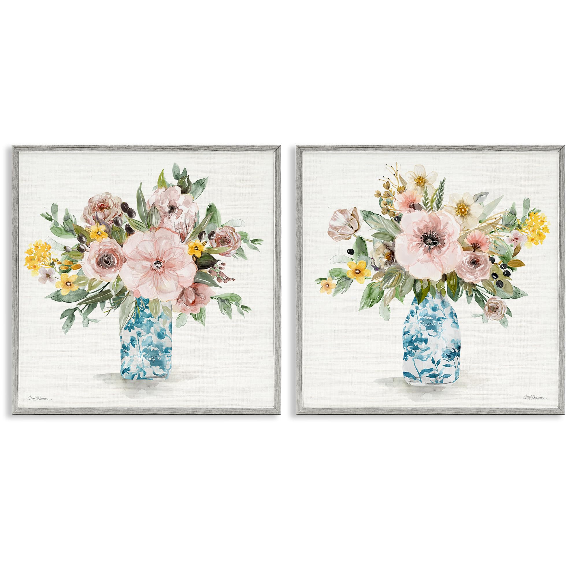 Stupell Industries Farmhouse Gray (Textured) 'Summer Chinoiserie Flowers'| 2Pc Framed Giclee Art Set 2