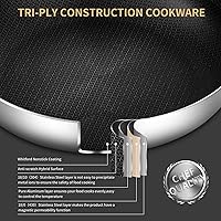 Vista 2 de Sartén Saltear de Acero Inoxidable de Tres Capas de 7 Cuartos, Sartén Antiadherente de 12 Pulgadas con Tapas, Utensilios de Cocina de Calor Rápido