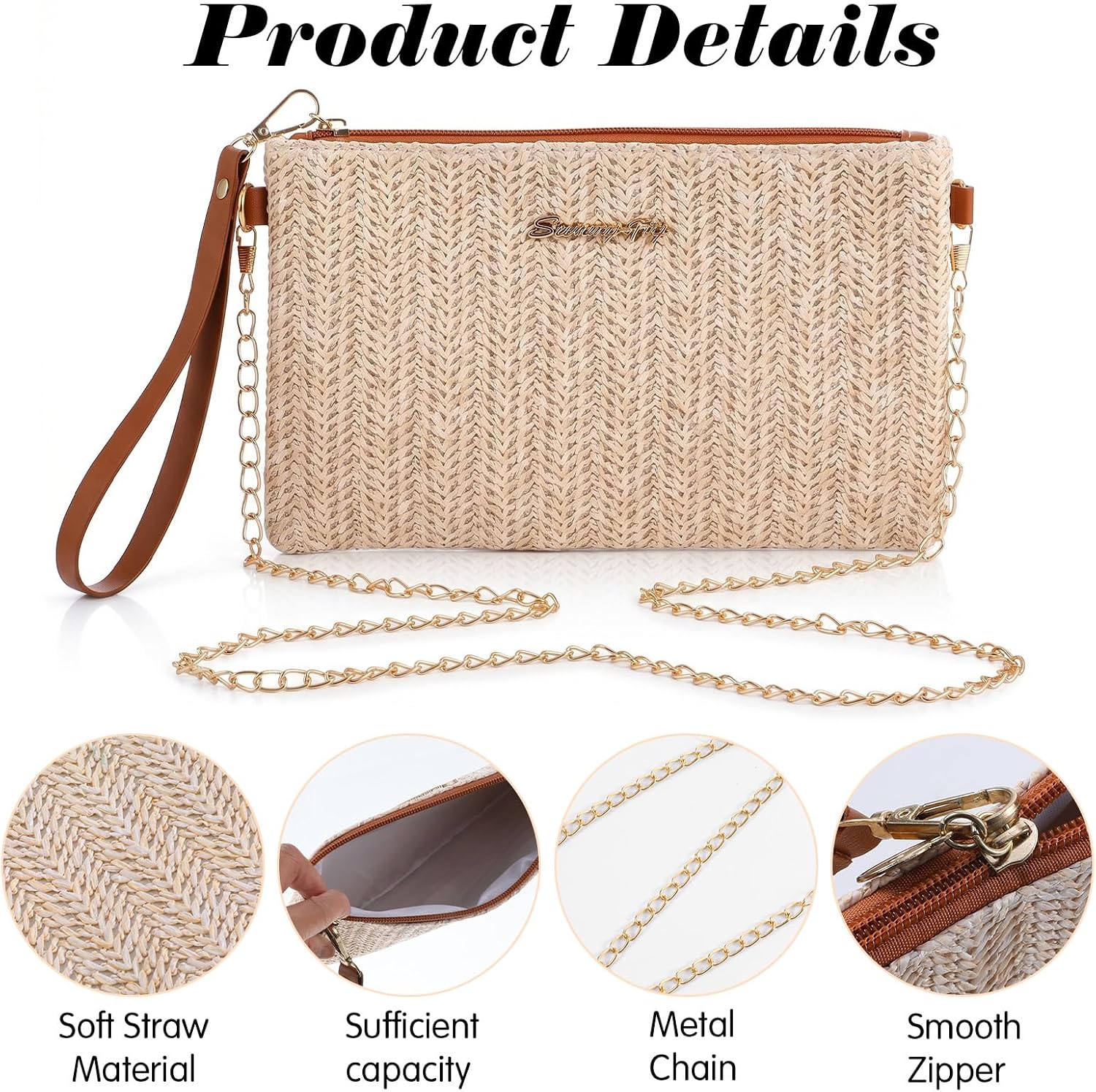 cobee Straw Purse Bag for Women,Summer purse 9.8x5.9 in Beach Clutch Umhängetasche Bohemian Handbag with Zipper Wristlet Wallets for Women