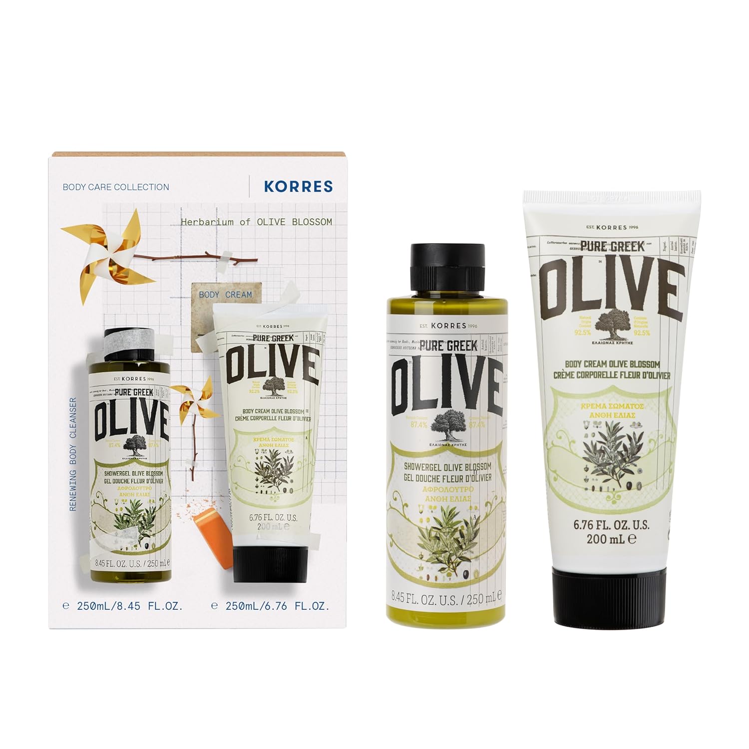 KORRES Olive Blossom Body Care Set, 2-Piece Gift Set With Body Milk & Shower Gel, Gift for Women & Men, Natural and Pure Greek Olive Oil Skincare, Made in Greece, Vegan, 8.45 FL Oz & 6.76 FL Oz