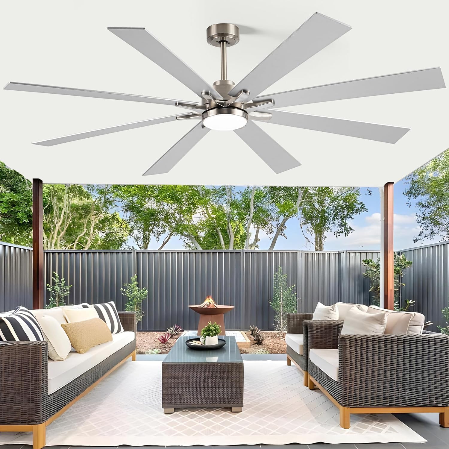 72 Inch Ceiling Fan with 8 Dual Finish Blades, Modern Large Industrial Ceiling Fan with 5CCT Light and Remote, Outdoor Patio DC Motor Ceiling Fans for Bedroom Damp Rated Outside Gazebo Porch Garage