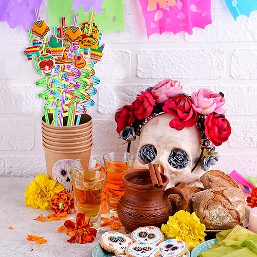 Miniatura 2 de 24 recuerdos de fiesta mexicana, pajitas para recuerdos de fiesta mexicana, recuerdos de fiesta de Cinco de Mayo para niños, suministros de fiesta