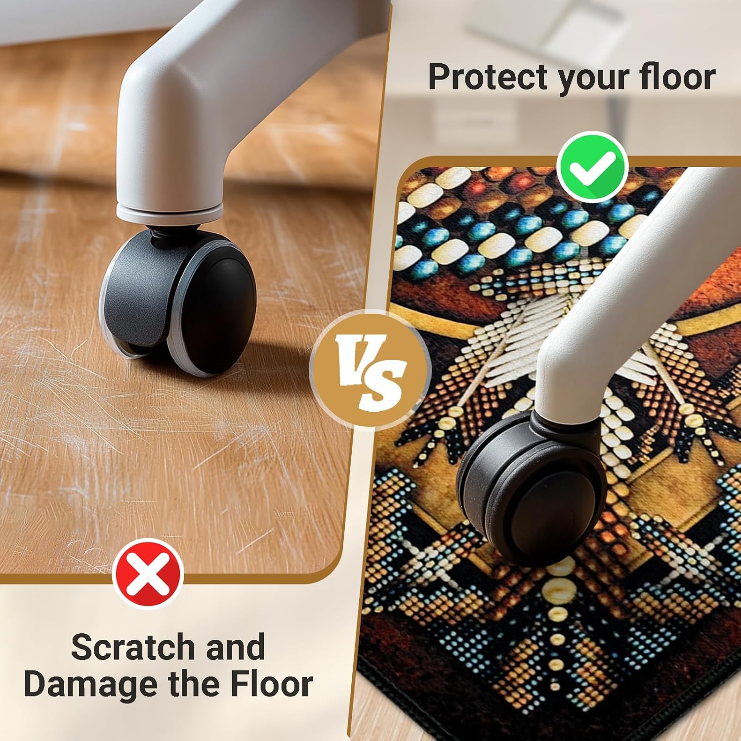 Office Chair Mat for Hardwood Floor 36x48 Under Desk Carpet Protector for Rolling Computer Chair Mat,Southwestern Floor Mats,Native American,Western Rustic Anti-Slip Area Carpets Low Pile Office Rug