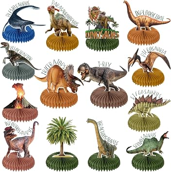Aoriher 14 Pcs Dinosaur Honeycomb Centerpieces Dinosaur Birthday Party Decorations Dino Volcano Theme Table Toppers Jurassic Themed Party Supplies for Men Women Birthday Decor Dino Supplies