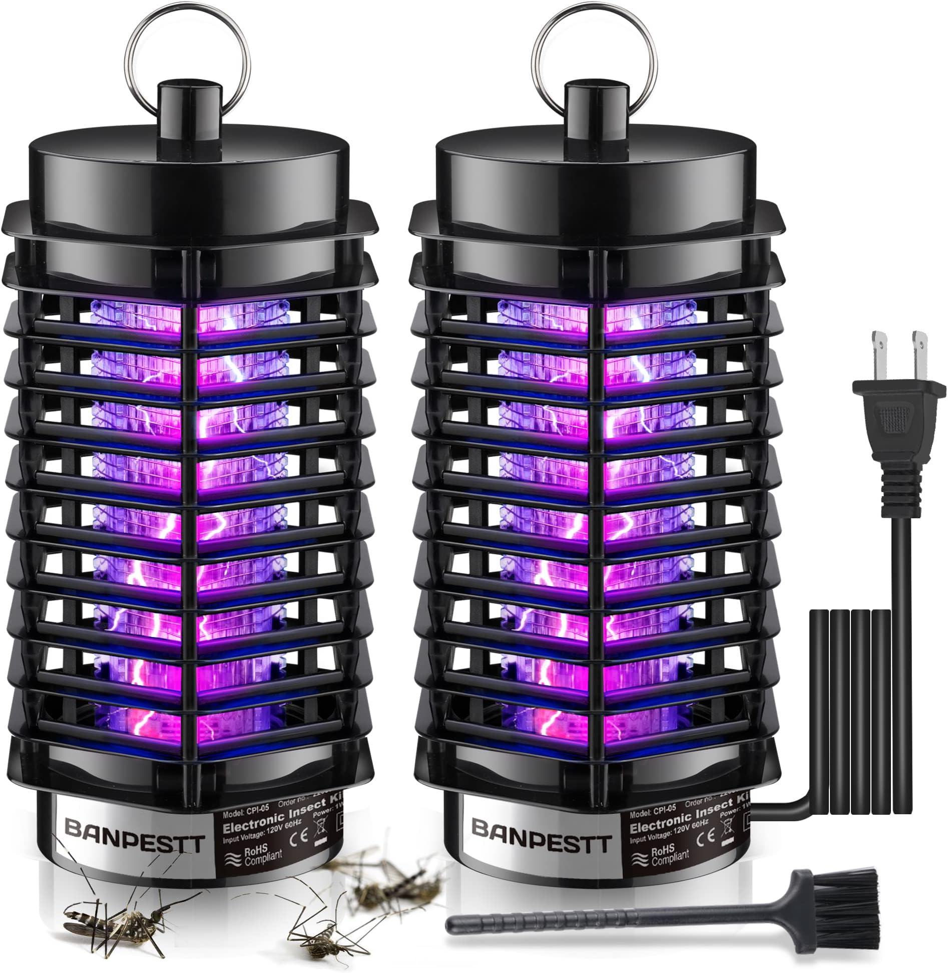 2-Pack BANPESTT Bug Zapper Indoor,Electric Mosquito Zapper,Insect Catcher for Inside Home, Indoor Trap & Killer for Gnat,Moth,Fruit Fly,Fungus（Black）