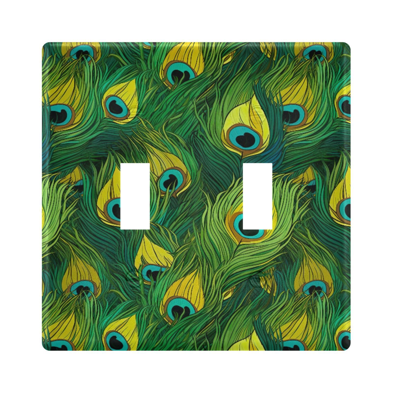 UMIRIKO Peacock Feather Light Switch Cover Plate Covers Decorative Double Toggle Home Decor 202a8677
