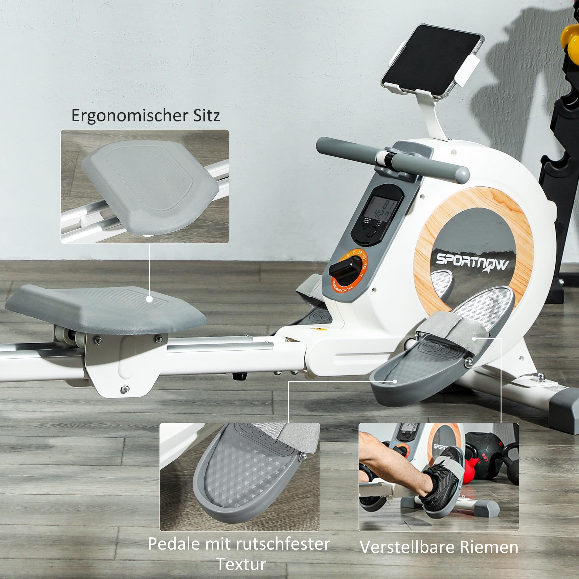 SPORTNOW Rudergerät für Zuhause Leises Magnetisches Rudergerät | 16 Widerstandsstufen, LCD-Monitor, Rudermaschine mit Telefon-/IPAD-Halter, für Cardio-Training, bis 150kg belastbar