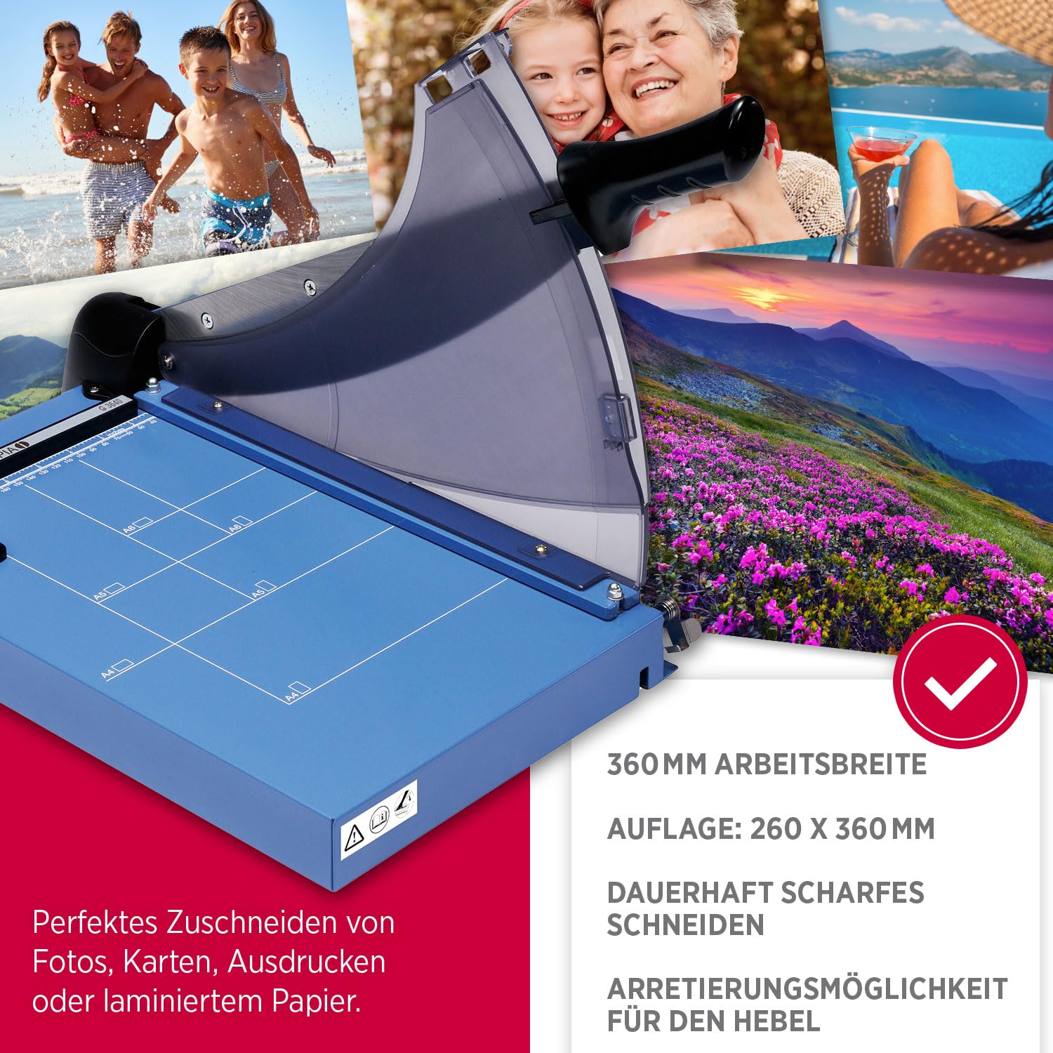 Olympia G 3640 Premium Hebelschneider | hochwertiger Papierschneider A4 bis zu 40 Blatt | 360 mm Arbeitsbreite | Fingerschutz & automatische Fixierung | Papierschneidemaschine | Schneidegerät | blau