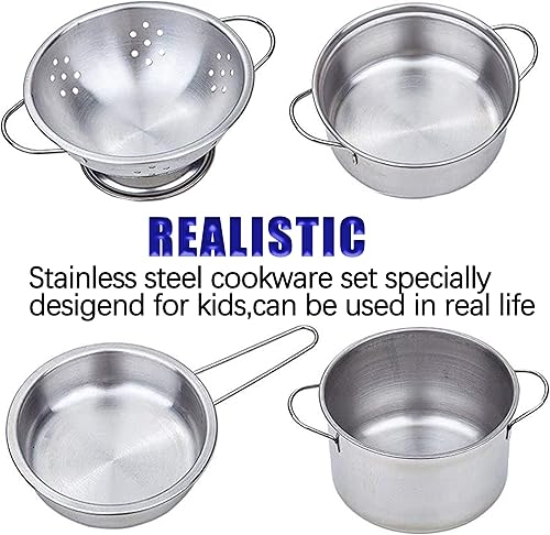 Miniatura 2 de Juego de ollas y sartenes para niños, juego de ollas y sartenes de acero real, accesorios de cocina para niños, juegos de ollas y sartenes para