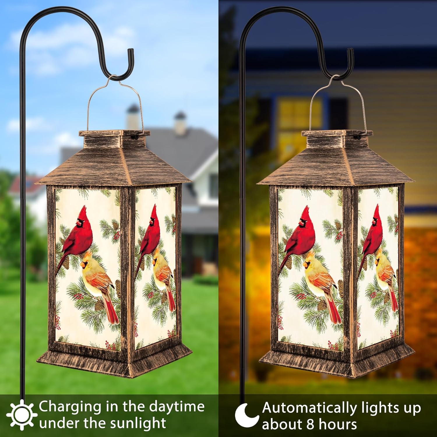 YHmall Mothers Day Gifts Solar Lanterns Outdoor Waterproof, Cardinal Gardening Gifts for Women Mom Grandma, Hanging Solar Lights Bird Decorative LED Lanterns for Yard Lawn Patio Decor