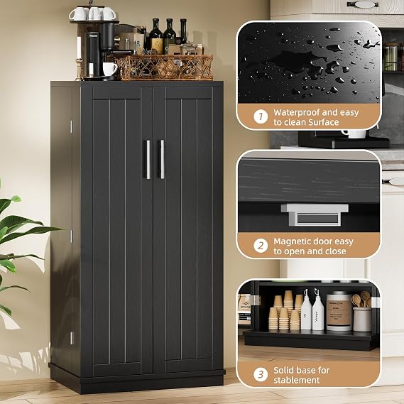 Shintenchi Kitchen Pantry Cabinet,5 - Layer Storage Cupboard with Adjustable Shelves for Organizing and Storing Food Items,47'' Versatile Buffet Sideboard for Kitchen, Bathroom and Laundry,Black