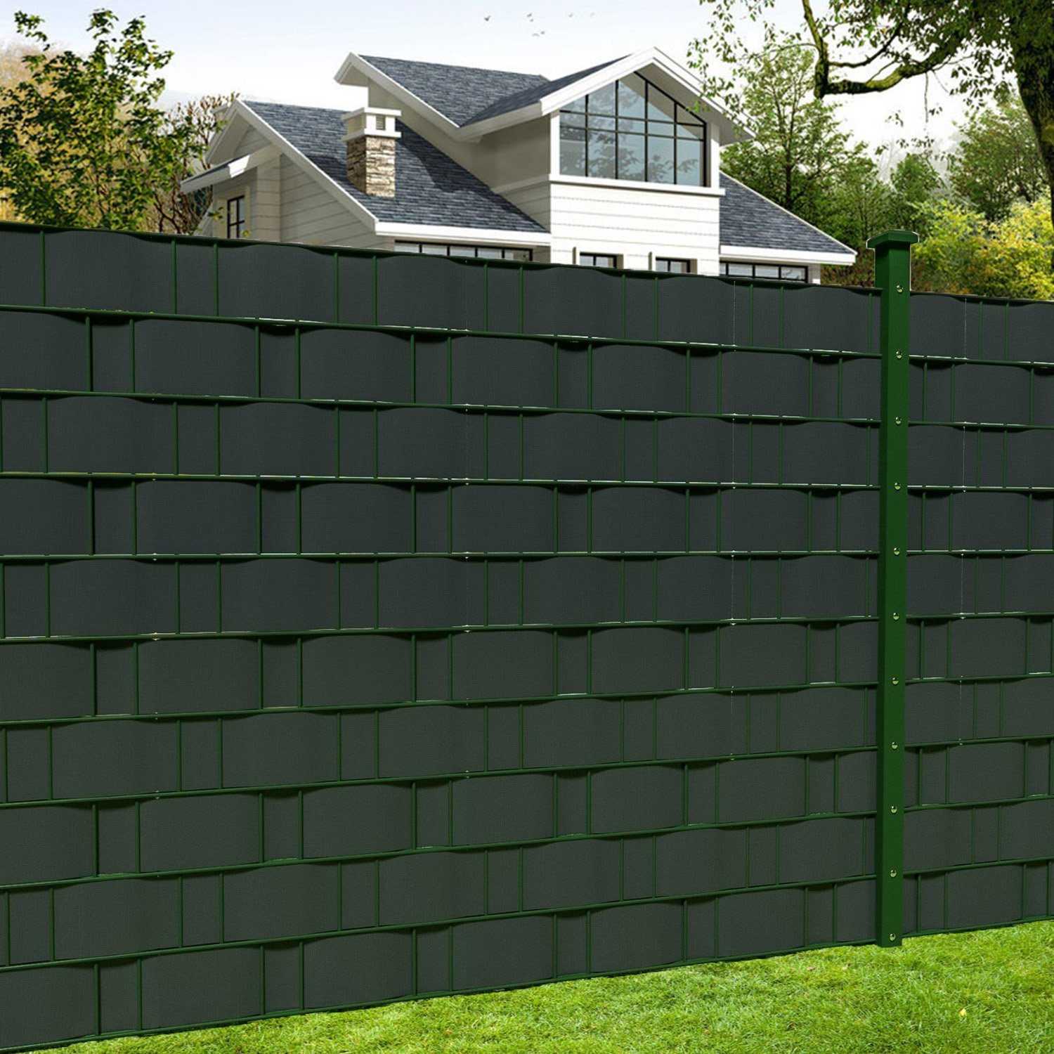 Naimorui PVC Sichtschutzfolie Sichtschutzstreifen Garten Sichtschutz Zaun Inkl. 20 x Befestigungsclips 450g/m² - Doppelstabmatten für Gartenzaun - (19cm*35m Anthrazit)