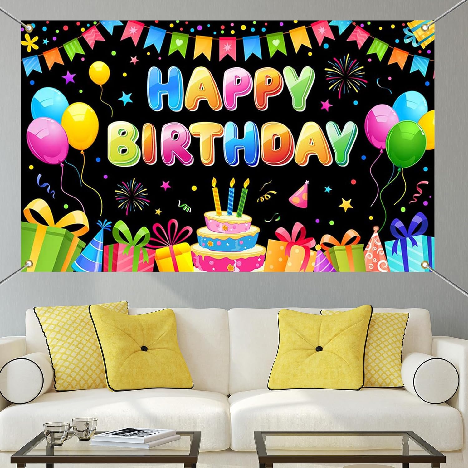 Mocsicka Happy Birthday Backdrop Banner Kids Colorful Boys Girls Birthday Party Decorations Photo Props Party Supplies 70.8 x 43.3 Inch - Image 5