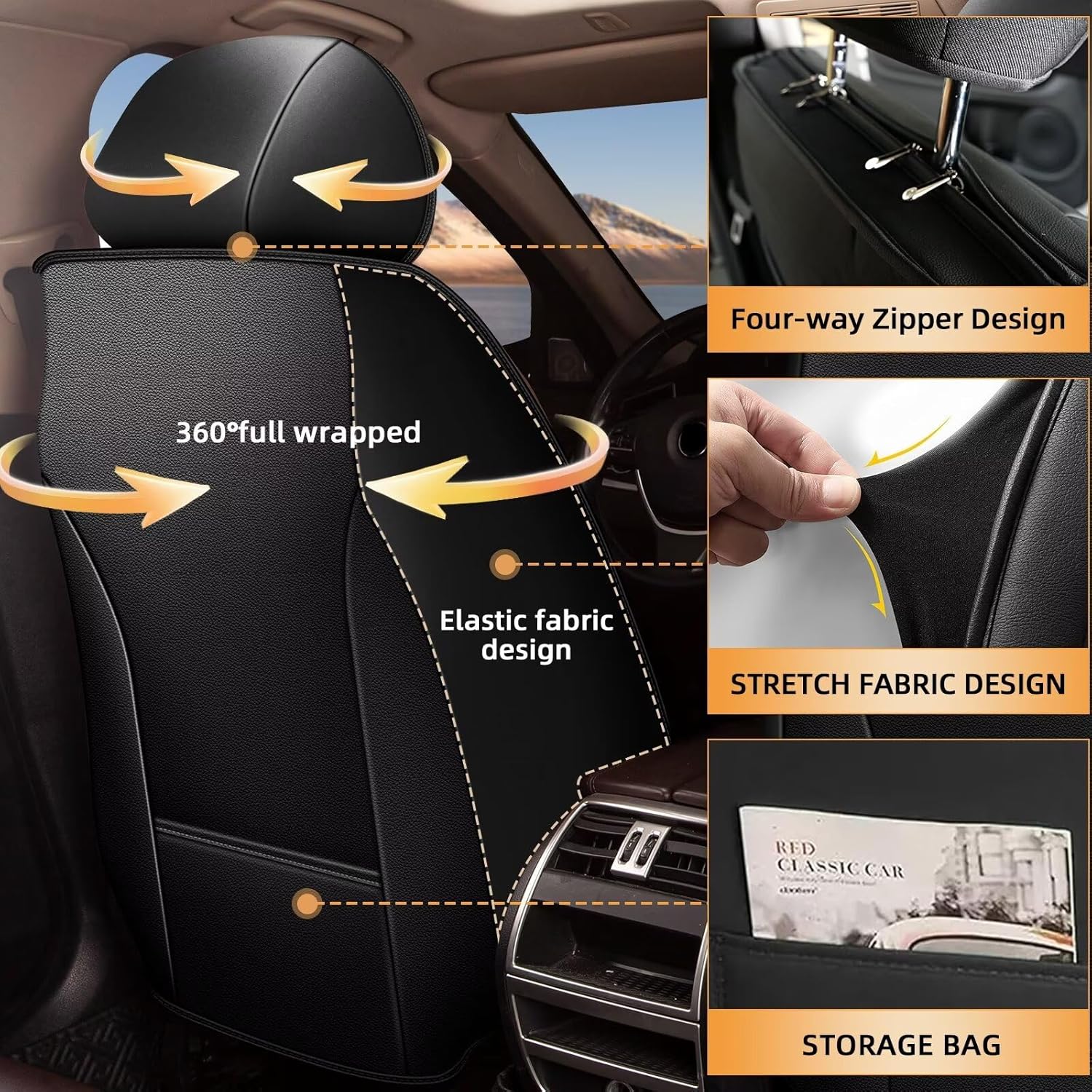 Car Seat Covers Fit for Subaru Forester 2007-2026 Waterproof Leather Seat Covers - Compatible Airbag with Lumbar Support(2 Front Seat Covers, Black)