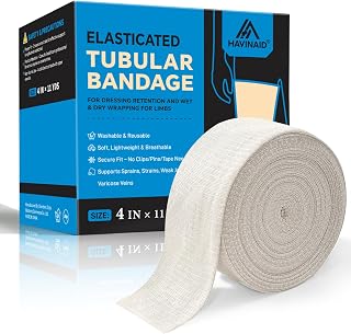 Latex-Free Elasticated Tubular Support Bandage with Stockinette Fabric, Breathable Tubular Compression Sleeve for Joint & Tissue Support on Arms, Knees, Legs (4" x 11 Yards) Size F