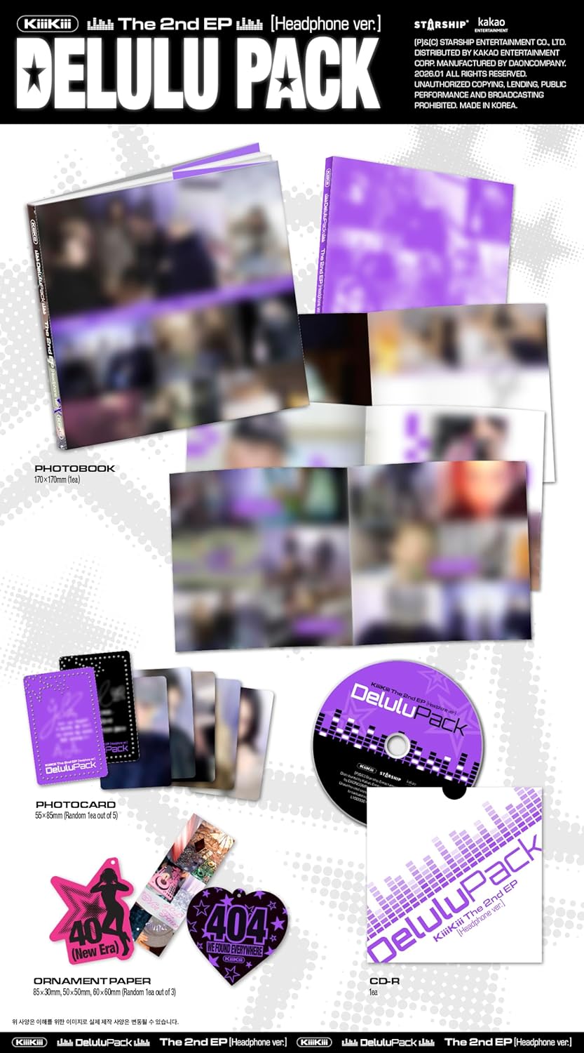 KiiiKiii Delulu Pack 2nd Mini Album with Tracking Sealed (3 Version Set:Calendar+Crystal+Headphone)