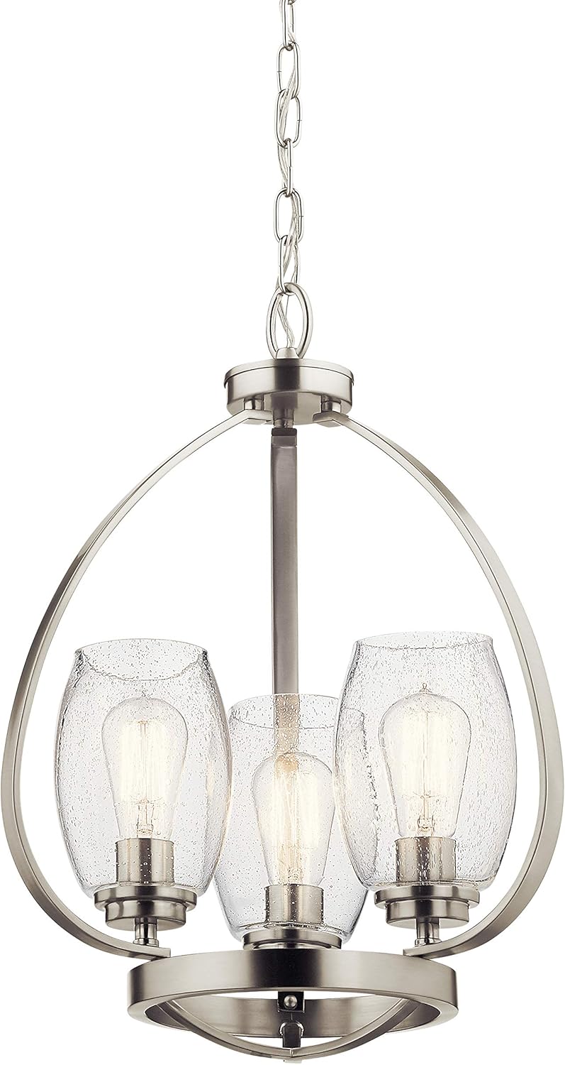 Crazy Deals Kichler Tuscany 21 3 Light Mini Chandelier with Clear Seeded Glass in Brushed Nickel