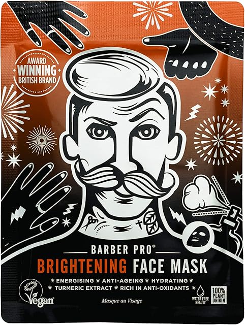 BARBER PRO Brightening Face Mask for Men with Turmeric & Sugar Cane | Anti-Aging, Hydrating, & Brightening | Mens Skincare | Mens Face Mask Beauty | Sheet Mask Men |