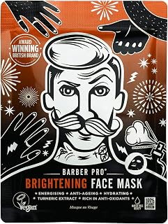 BARBER PRO Brightening Face Mask for Men with Turmeric & Sugar Cane | Anti-Aging, Hydrating, & Brightening | Mens Skincare | Mens Face Mask Beauty | Sheet Mask Men |