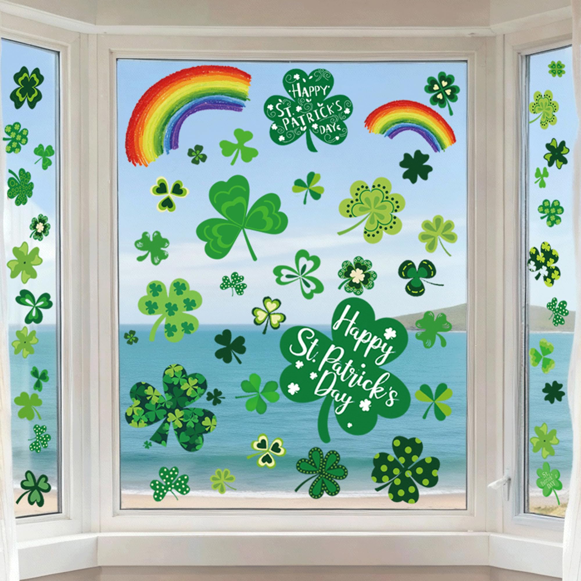 Photo 1 of ?Rainbow+Shamrock? St Patricks Day Window Clings Shamrock Window Stickers for St Patricks Day Decorations
